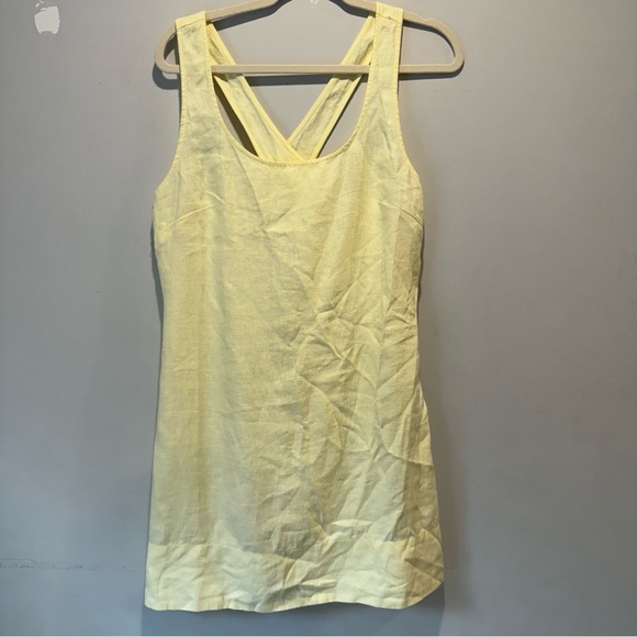 NWT Madewell Cross-Back A-Line Minimalist Mini Dress Linen Pale Pineapple NR350 - Picture 2 of 8